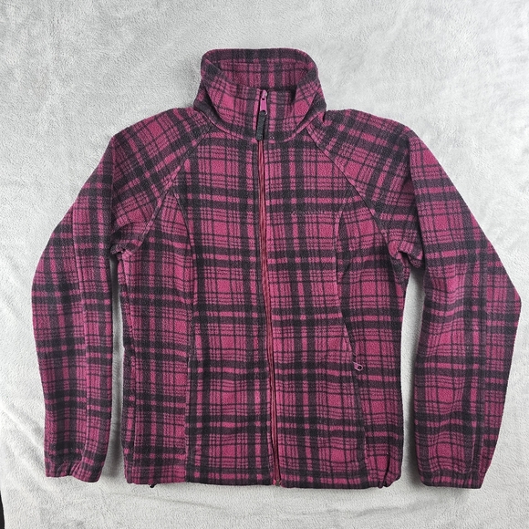 Columbia Full Zip Fleece Sweater Jacket Women's Size Medium Pink Plaid - Picture 1 of 12